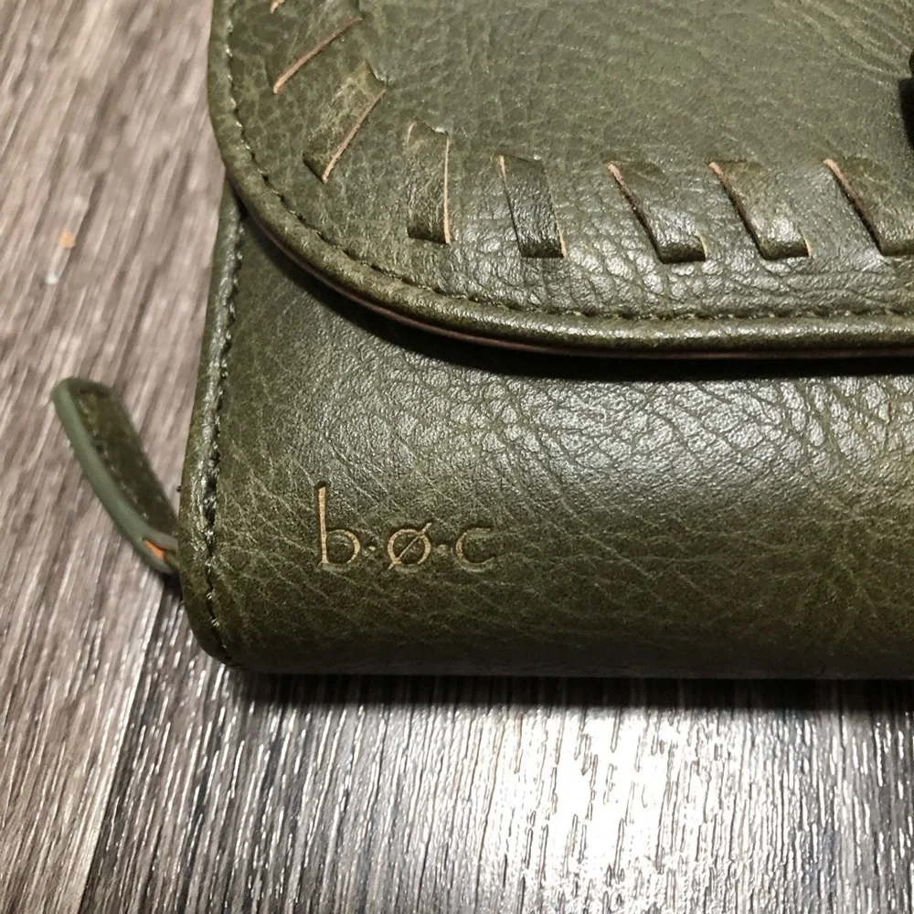 b.o.c. Born Concept OliveGreen Vegan Leather Whipstitch Trifold Organizer Wallet